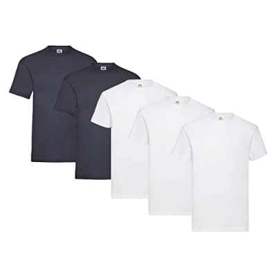 Abbildung von Fruit of the Loom 5er Pack T Shirts, 3X Weiss + 2X Deep Navy 1 HL Kauf Notizblock, Größe L