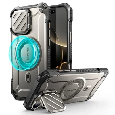 Abbildung von SupCase für iPhone 16 Pro Max Hülle mit Kameraschutz [Kompatibel MagSafe] Dünne Handyhülle Bumper Case Magnetische Schutzhülle Ständer [UB Mag XT] 6.9&#039;&#039; 2024 (Grau)