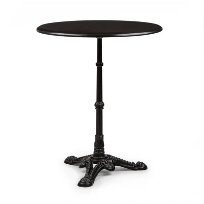 Abbildung von blumfeldt Patras Bistrotisch mit Deko Zierkante, Stehtisch gusseisernem Standfuß, Bartisch für drinnen und draußen, wasserfest, frostsicher, Ø 60cm, 71cm Höhe, schwarz
