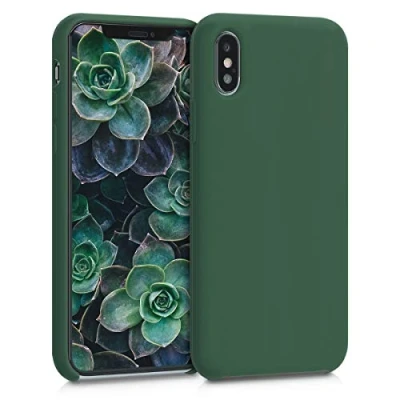 Abbildung von kwmobile Hülle kompatibel mit Apple iPhone XS Silikon Handy Case Handyhülle weiche Oberfläche kabelloses Laden Dunkelgrün