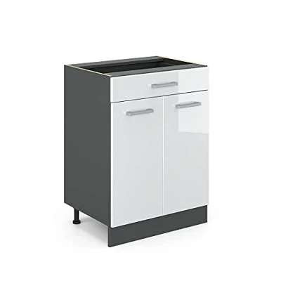 Abbildung von Vicco Unterschrank R Line, Weiß Hochglanz/Anthrazit, 60cm, Schublade, ohne Arbeitsplatte