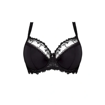 Abbildung von AVA Damen Bügel BH Dessous Stickerei Halbgepolstert Schleife Träger 1030, Schwarz,90H
