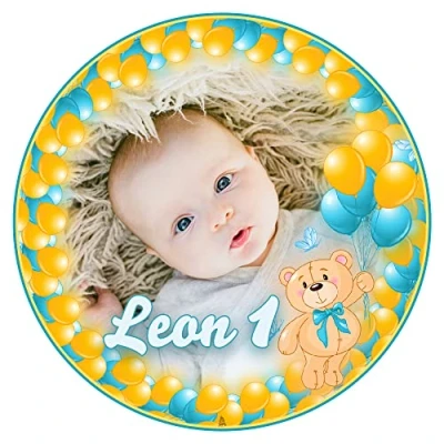 Abbildung von Tortenaufleger Geburtstag mit Wunschtext und Wunschfoto Personalisiert Essbare Tortendeko Tortenbild Kuchendekoration Fondant Rund Ø20CM