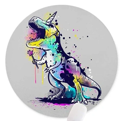 Abbildung von JIMOWANG Watercolor Unicorn Dinosaur Mouse Pad for Desk with Non Slip Rubber Base Office Computer Round Mousepad Mat Home Accessories