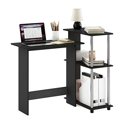 Abbildung von Furinno Abbott Computer Eckschreibtisch mit Bücherregal, Holzwerkstoff, Americano/Chrom