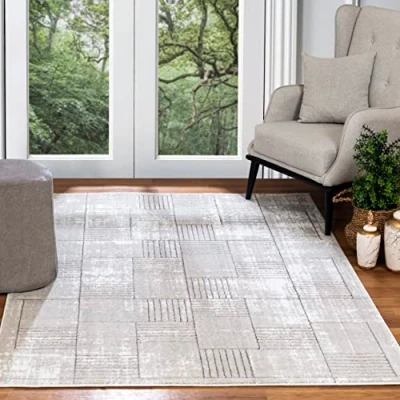 Abbildung von Surya Salla Teppich Wohnzimmer Boho, großer Schlafzimmer 160x213 cm für Esszimmer mit geometrischem Muster, Skandinavischer Wohnzimmerteppich modern in Weiß und Silber