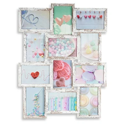 Abbildung von levandeo Bilderrahmen Collage 45x58cm 12 Fotos 10x15cm Shabby Chic MDF Holz Glas Vintage Landhausstil fertig montiert Wanddeko