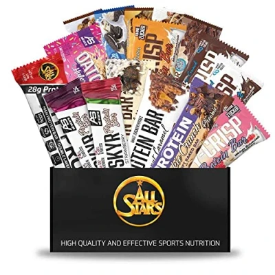 Abbildung von All Stars Riegel Box XXL I 32 Protein in verschiedenen Sorten &amp; Größen sättigende Eiweiß Bars Geschmäckern Snack für zwischendurch