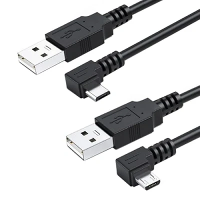 Abbildung von chenyang 2 PACK USB auf Micro Kabel, 2.0 Stecker 5 poliger 90 Grad abgewinkeltes Lade Datenübertragungs Verlängerungskabel 1.0M