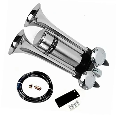 Abbildung von YIYIDA Autohupe 175DB, Edelstahl, Silber und Schwarz, 12V/24V, Universelle Passform, VEHICLE_HORN, max. 175 decibels, YYDA833