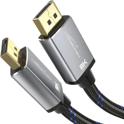Abbildung von KabelDirekt Cable DisplayPort 8K / 60Hz 1.4 5 m Con conector totalmente metálico para PC/portátiles gaming, monitores gaming 4K/8K de alta resolución y ultrarrápidos 144Hz/165Hz/240Hz, negro