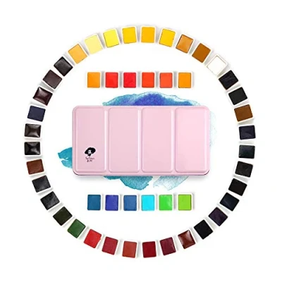 Abbildung von Paul Rubens 48 Farben AquarellFarben Set Künstler Klasse Solid tragbar mit rosa Metallbox zum Zeichnen, Illustrieren, Färben