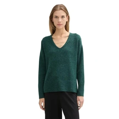 Abbildung von TOM Tailor Denim MIT Vausschnitt Strickpullover, Damen, Größe: XXL, Midnight forest green mélange