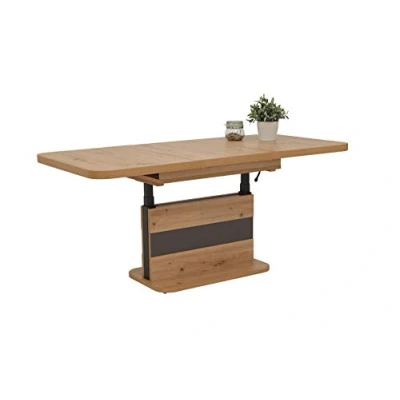 Abbildung von Hela Tische, Funktionscouchtisch Gustav, Holzwerkstoff melaminbeschichtet, Eiche Dekor, ausziehbar 110 150cm, höhenverstellbar mit Lift 58 76cm