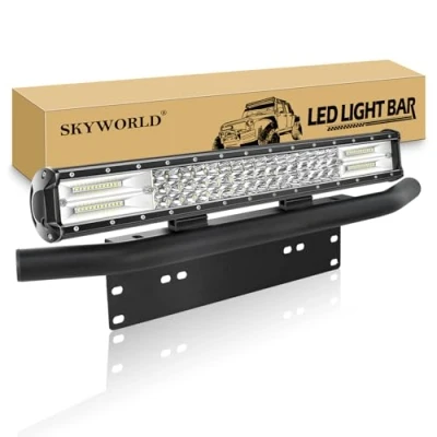 Abbildung von SKYWORLD LED Lichtleiste, 7D 20 Zoll 288W Spot Flood Combo Beam Arbeitsscheinwerfer mit Kennzeichenhalterung für LKW PKW ATV SUV 4X4 Boot