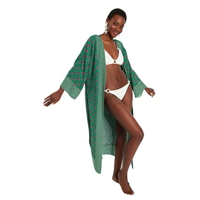 Abbildung von Trendyol Damen Strandmode Entspannt Basic V Ausschnitt Gewebte Kimonos &amp; Kaftans, grün, 36