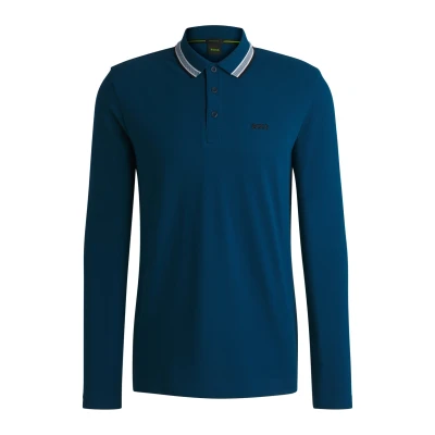 Abbildung von BOSS Plisy Langarmshirt, Herren, Größe: Medium, Open blue thirtyfour