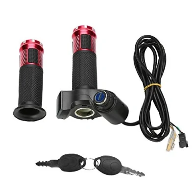Abbildung von E Bike Gasgriff Lenker, Gashebel Scooter Griffe Lenkergriffe mit LED Anzeige und Power Key Locker Accelerator(Rot)