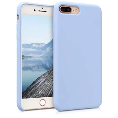 Abbildung von kwmobile Hülle kompatibel mit Apple iPhone 7 Plus/iPhone 8 Plus Silikon Handy Case Handyhülle weiche Oberfläche kabelloses Laden Hellblau