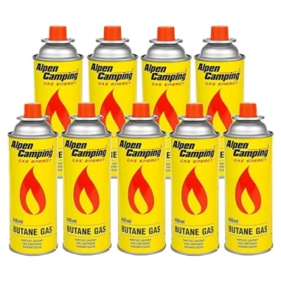 Abbildung von Alpen Camping Butan 9x400ml Gaskartuschen Gasflasche für Gaskocher Campingkocher Bunsenbrenner Lötbrenner 400ml EN417 (9)
