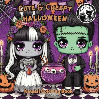 Abbildung von Cute and Creepy Halloween Kawaii Coloring Book for teens adults: Gothic Style Spooky Illustrations with Black Background (Cute Book)