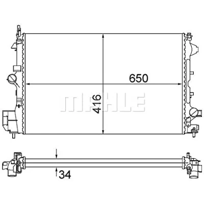 Abbildung von MAHLE ORIGINAL CR 835 001S Kühler, Motorkühlung 650 416 34 Kühlrippen mechanisch gefügt OPEL: Vectra C Caravan, CC, Signum CC