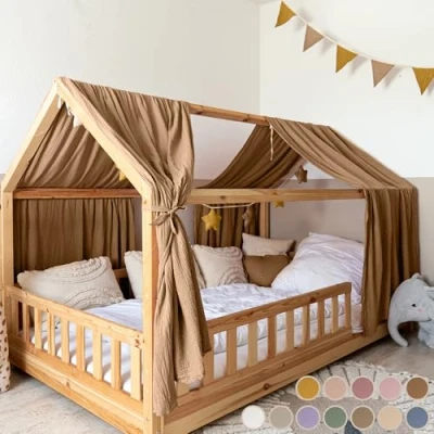 Abbildung von lilimaus Betthimmel Baumwoll Musselin für Kinder Hausbett Deko, Stilvolle Deko Kinderzimmer, ideal als Geschenkidee