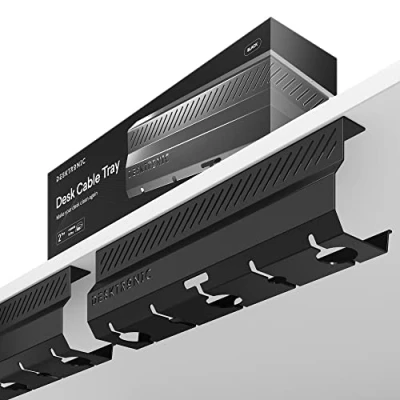 Abbildung von Kabelkanal Schreibtisch Schwarz 2er Set Edelstahl Kabelmanagement mit 5 Kabelausschnitten Einfach zu Installierender Kabel Organizer Kabelhalter von Desktronic