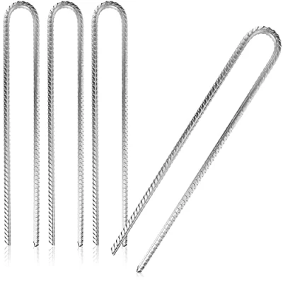 Abbildung von com four® 4X XL Bodenanker aus massivem Stahl, U Form 40 cm, Ø 1 cm verzinkte Erdanker für Zelt, Pavillon, Hüpfburg, Trampolin, auch als Bewehrungsstab den Boden, stabil &amp; rostfrei
