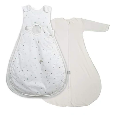 Abbildung von roba Babyschlafsack 86/92 cm Air PLUS Sternenzauber + Strampelsack mit Ärmeln safe asleep Schlafsack ganzjährig für Neugeborene Weiß Stern Motiv