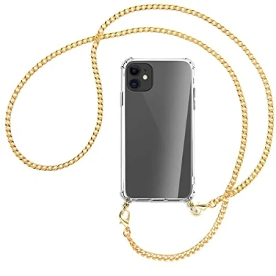 Abbildung von mtb more energy Handykette kompatibel mit Apple iPhone 11 (6.1&#039;&#039;) Metallkette (Gold) Smartphone Hülle zum Umhängen Anti Shock Full TPU Case