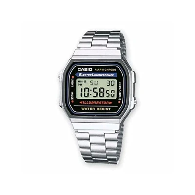 Abbildung von Casio A168W 1 Mens Casual Classic Black Faced/Metal Band zu sehen