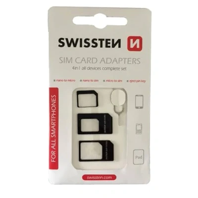 Abbildung von Swissten 4 in 1 SIM Adapter NanoSIM auf MicroSIM Adapter, Standard Karte, Karte Kompatibel mit Allen Smartphones und Tablets