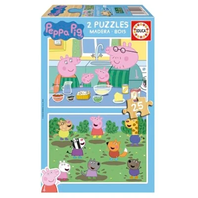 Abbildung von Educa Set von 2 HolzPuzzlen mit jeweils 25 Teilen Peppa Pig. Maßnahme: 26 x 18 cm. Empfohlen für Kinder ab 4 Jahre (19995)