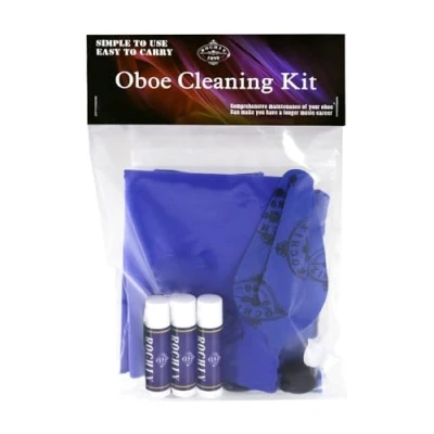 Abbildung von Oboen Reinigungsset, Reinigungs und Pflegeset, Oboenschaber, Korkfett, saugfähiges Papier, gepudertes Daumenauflage, Reinigungstuch, Holzblasinstrumentenpflege Set