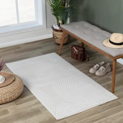 Abbildung von Surya Houston Teppich Läufer Wohnzimmer, Esszimmer Moderne Boho Geometrisches Muster Weicher Skandinavisch Wohnzimmerteppich Orientalisch Flur 80x150cm Groß Weiss