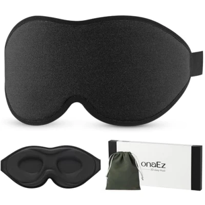 Abbildung von onaEz 3D Schlafmaske für Herren und Frauen, 2024 Total Licht Blockierendes Augenmaske, 12mm Vertiefte Augenhöhlen &amp; Erhöhen Nasenpads, Schlafbrille aus Eisseide Reisen, Nickerchen, Schwarz