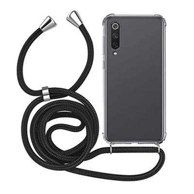 Abbildung von MyGadget Handykette für Xiaomi Mi 9 [ TPU Hülle mit verstellbaren Band ] Handyhülle Handyband zum Umhängen Kordel Schnur Case Schutzhülle Schwarz