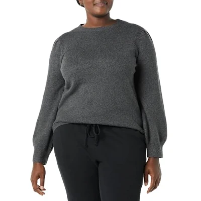 Abbildung von Amazon Essentials Damen Soft Touch Pullover mit plissierter Schulter und Rundhalsausschnitt, Dunkelgrau Meliert, XXL