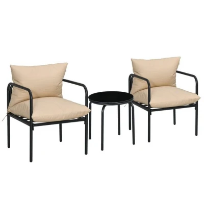 Abbildung von Outsunny Balkonset Bistro Set mit 2 Stühlen, 1 Couchtisch, Gartensitzgruppe für Balkon, (Balkonmöbel Sitzkissen, 3 tlg., 3tlg. Gartenmöbel Set), Stahl, Beige