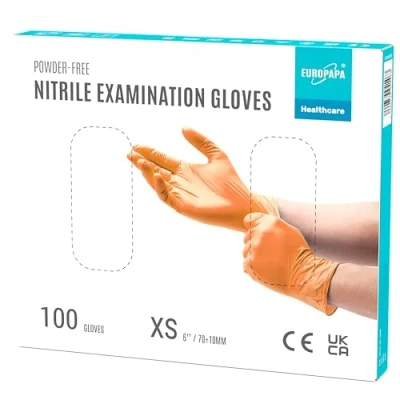 Abbildung von EUROPAPA® 100x Nitrilhandschuhe Einweghandschuhe Einmalhandschuhe Untersuchungshandschuhe Nitril Handschuhe puderfrei ohne Latex unsteril latexfrei disposible gloves (XS, Orange)