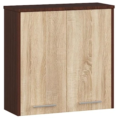 Abbildung von AKORD Hängender Badezimmerschrank FIN W60 2D 2 türig Hängeschränke Fürs Bad Tür Links oder Rechtseitiger Montage B60 x H60 T22,5 cm Gewicht 18 kg wenge/Sonoma