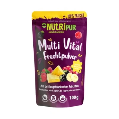 Abbildung von NutriPur Multi Vital Fruchtpulver: 100g Fruchtpulver gefriergetrocknet Getrocknete Früchte ohne Zucker Zusatz Frucht Pulver, Gefriergetrocknete Beeren
