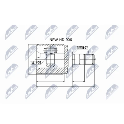 Abbildung von NTY NPW HD 006 Gelenksatz Automatikgetriebe, CVT Automatikgetriebe (Stufenlos) Vorderachse rechts, getriebeseitig HONDA: CIVIC 6 Hatchback