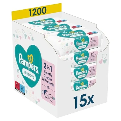 Abbildung von Pampers Feuchtetücher Feuchttücher sensitive (15x80 St) Feuchte Allzwecktücher (Vorteilspack mit 15x 80 Feuchttücher, [1200 St. Vorteilspack, 1.200