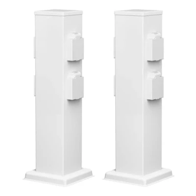Abbildung von ledscom.de 2 Stück Garten Steckdosensäule Polly für außen, IP44, 4 Fach, Edelstahl, weiß, eckig, 40 cm