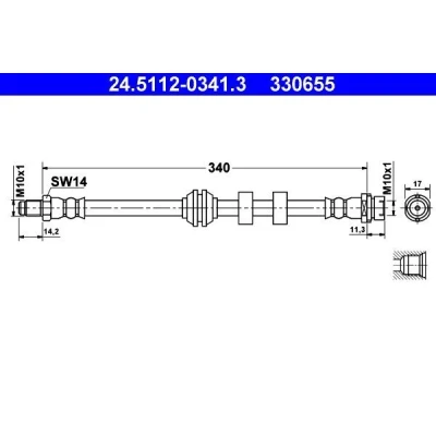 Abbildung von ATE 24.5112 0341.3 Bremsschläuche 340 M10x1 FORD: Focus Mk1 Kombi, Schrägheck, Kasten / Kombi