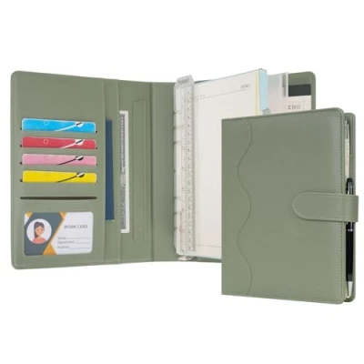 Abbildung von Wason Liniertes Tagebuch PU Leder A5 Nachfüllbares Papier Journal, Ringbuchordner Portfolio mit Schreibbrett Schreibblock Spiraltagebuch und Stift für Reise Geschäfts Schule Organizer (Grün)