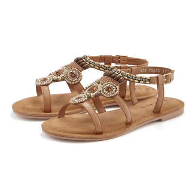 Abbildung von LASCANA Sandale Sandalette, Sommerschuh aus Leder mit Steinchen in Glitzer Optik