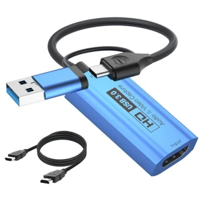 Abbildung von YCBUENO Vedio Capture Card 4K auf USB 3.0 A/Typ C Adapter, Videospiel Aufnahme für Videobearbeitung, Spiele, Streaming, Online Unterricht